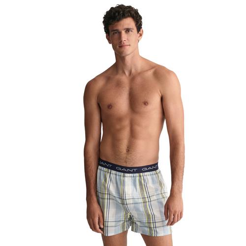 Rückansicht von GANT Web-Boxershorts Boxershorts Herren Weiß/Blau/Grün