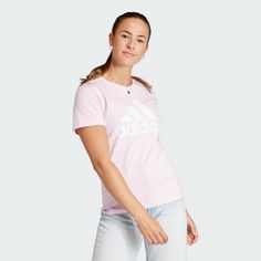 Rückansicht von adidas Loungewear Essentials Logo T-Shirt T-Shirt Damen Clear Pink / White
