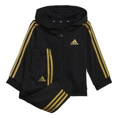 adidas Essentials Shiny Hooded Trainingsanzug Trainingsanzug Kinder Black / Gold Metallic