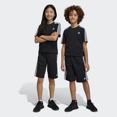 Rückansicht von adidas Essentials 3-Streifen Knit Shorts Funktionsshorts Kinder Black / White