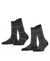 ESPRIT Fine Stripe  2-Pack Socken Damen - black (3000)