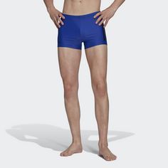 Rückansicht von adidas Bold 3-Streifen Boxer-Badehose Badeshorts Herren Semi Lucid Blue / White