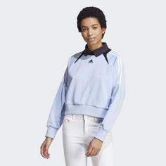 Rückansicht von adidas Track Sweatshirt Sweatshirt Damen Blue Dawn / Black / White
