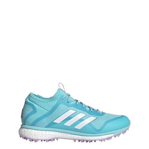 Rückansicht von adidas Fabela X Empower Hockeyschuh Multifunktionsschuhe Damen Pulse Aqua / Cloud White / Purple Tint