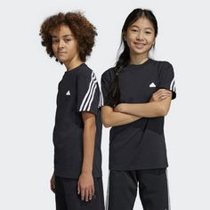 Rückansicht von adidas Future Icons 3-Streifen T-Shirt T-Shirt Kinder Black / White