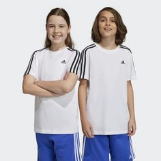 Rückansicht von adidas Essentials 3-Streifen Cotton T-Shirt T-Shirt Kinder White / Black