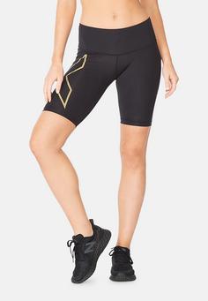 Rückansicht von 2XU Light Speed Mid-Rise Comp Funktionsshorts Damen black-gold reflective