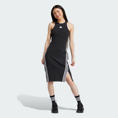 Rückansicht von adidas Future Icons 3-Streifen Kleid Kleid Damen Black / White