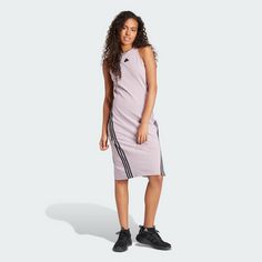 Rückansicht von adidas Future Icons 3-Streifen Kleid Kleid Damen Preloved Fig / Black