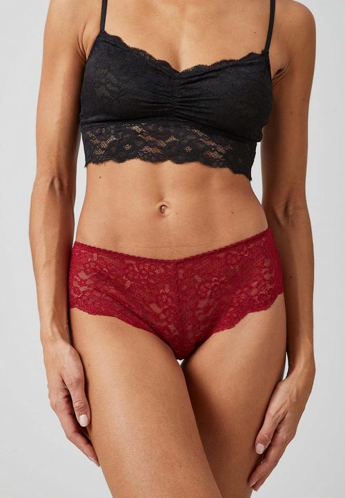 Rückansicht von Snocks Hipster Panties aus Spitze Hipster Damen Dunkelrot