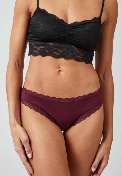 Rückansicht von Snocks Tangas mit Spitze aus Bio-Baumwolle String Damen Mix (Mauve/Weinrot/Schwarz)