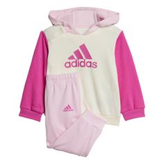 adidas Essentials Colorblock Kids Jogginganzug Trainingsanzug Kinder Ivory / Semi Lucid Fuchsia / Clear Pink