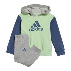 adidas Essentials Colorblock Kids Jogginganzug Trainingsanzug Kinder Semi Green Spark / Preloved Ink / Medium Grey Heather