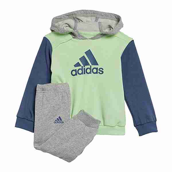adidas Essentials Colorblock Kids Jogginganzug Trainingsanzug Kinder Semi Green Spark / Preloved Ink / Medium Grey Heather