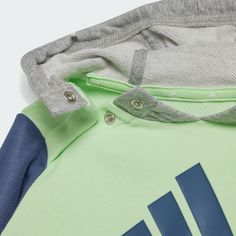 Rückansicht von adidas Essentials Colorblock Kids Jogginganzug Trainingsanzug Kinder Semi Green Spark / Preloved Ink / Medium Grey Heather