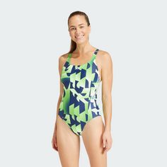 Rückansicht von adidas 3-Streifen Graphic Badeanzug Badeanzug Damen Green Spark