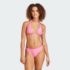 Rückansicht von adidas Neckholder Bikini Bikini Set Damen Pink Fusion