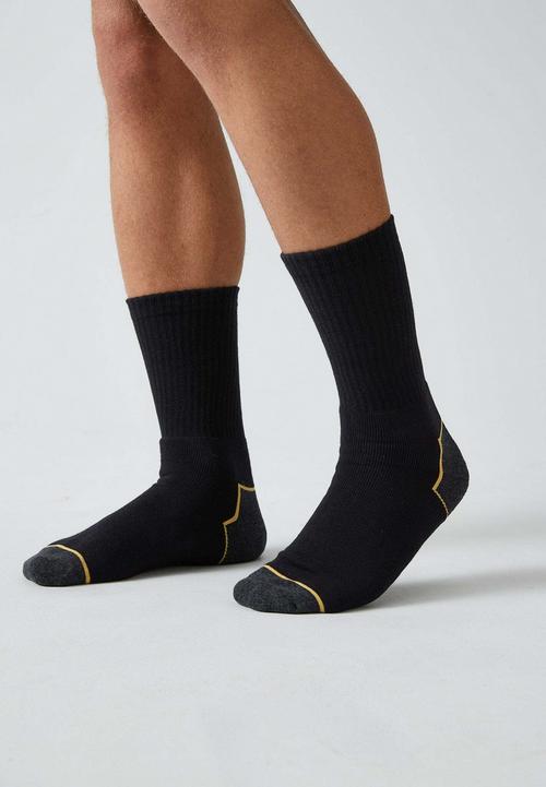Rückansicht von Snocks Arbeitssocken aus Bio-Baumwolle Sportsocken Schwarz/Gelbe Akzente