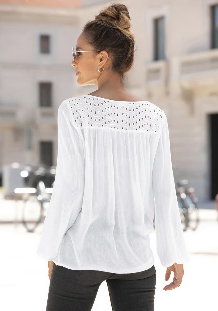 Lascana Lascana Crepebluse Langarmbluse Damen - wei&szlig; - 0 | SportScheck