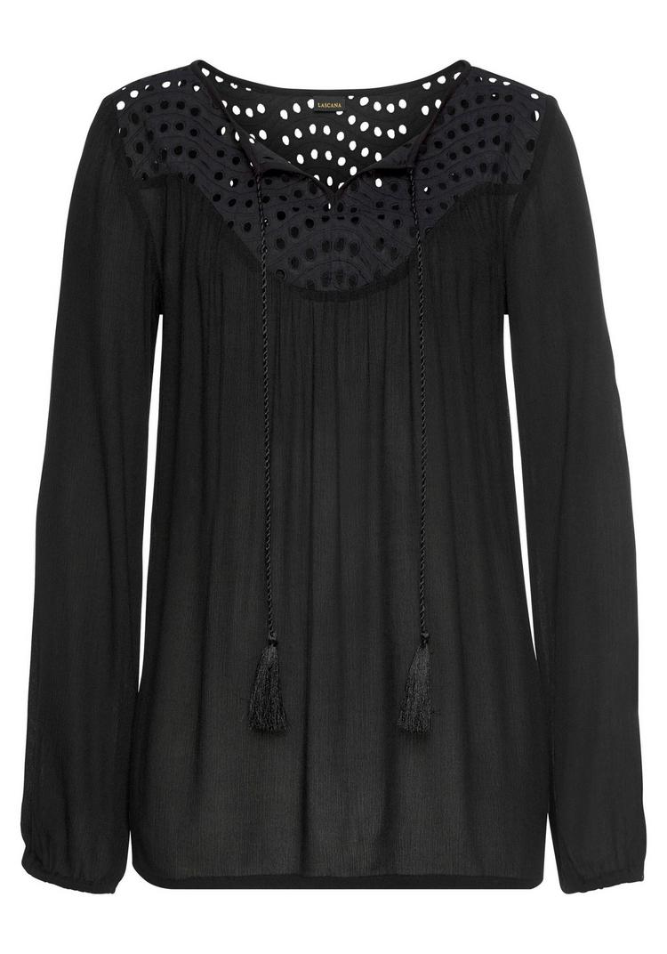 Lascana Lascana Crepebluse Langarmbluse Damen - schwarz - 0 | SportScheck