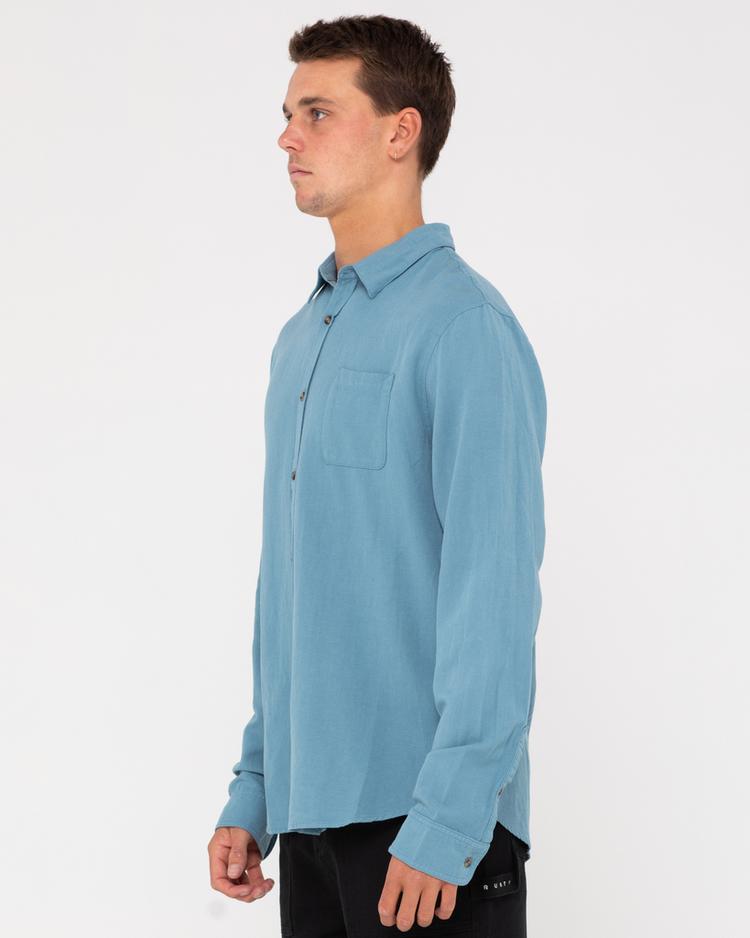 RUSTY RUSTY OVERTONE LONG SLEEVE LINEN SHIRT Langarmhemd Herren - Blue Ashes - 2 | SportScheck