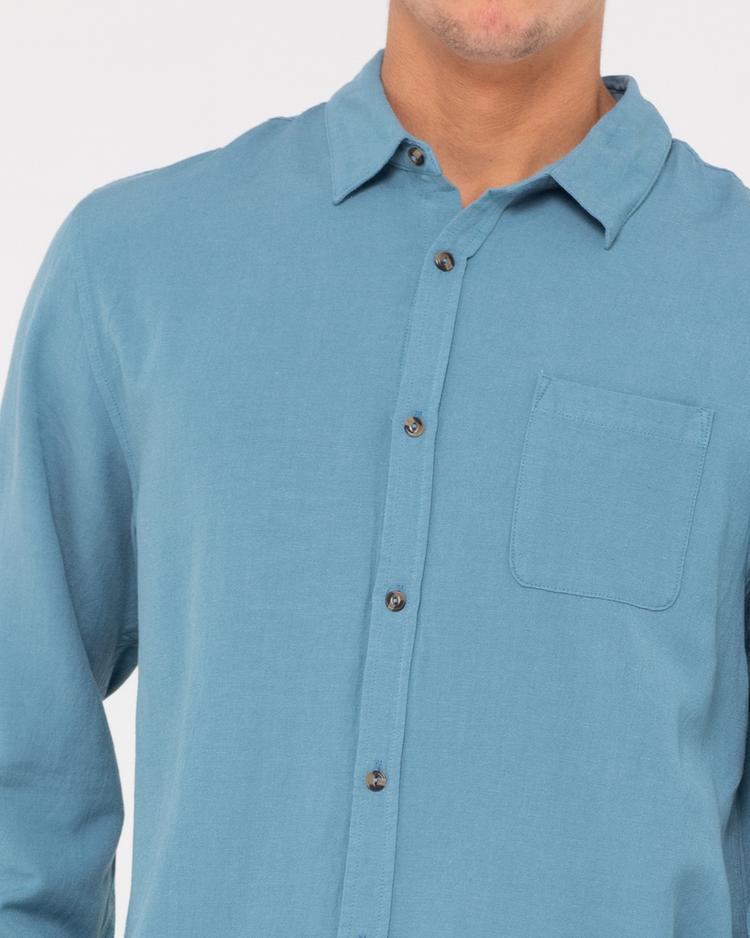 RUSTY RUSTY OVERTONE LONG SLEEVE LINEN SHIRT Langarmhemd Herren - Blue Ashes - 3 | SportScheck