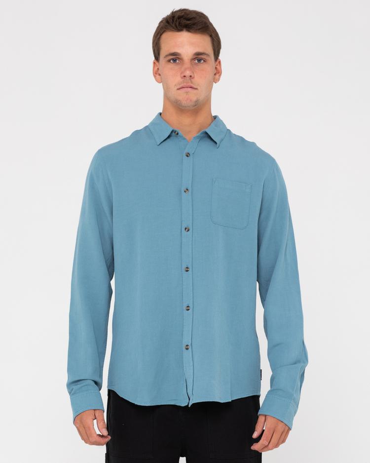 RUSTY RUSTY OVERTONE LONG SLEEVE LINEN SHIRT Langarmhemd Herren - Blue Ashes - 6 | SportScheck