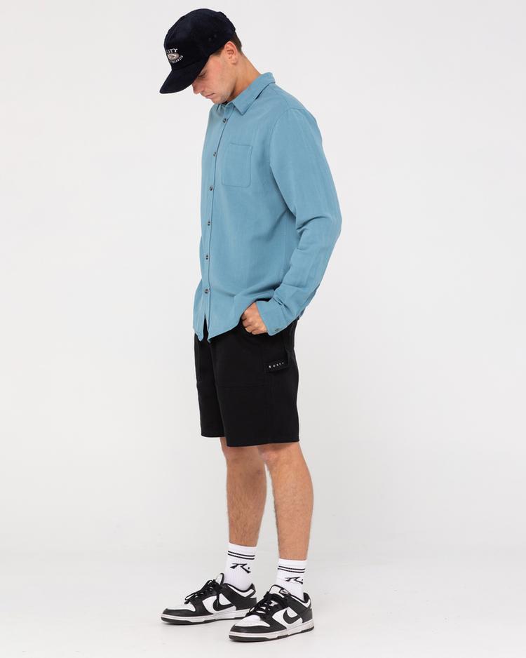 RUSTY RUSTY OVERTONE LONG SLEEVE LINEN SHIRT Langarmhemd Herren - Blue Ashes - 13 | SportScheck