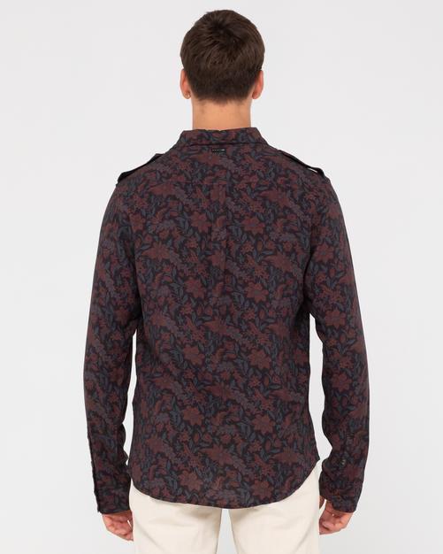 Rückansicht von RUSTY DARK BATIK UTILITY LONG SLEEVE SHIRT Langarmhemd Herren Ruby Wine