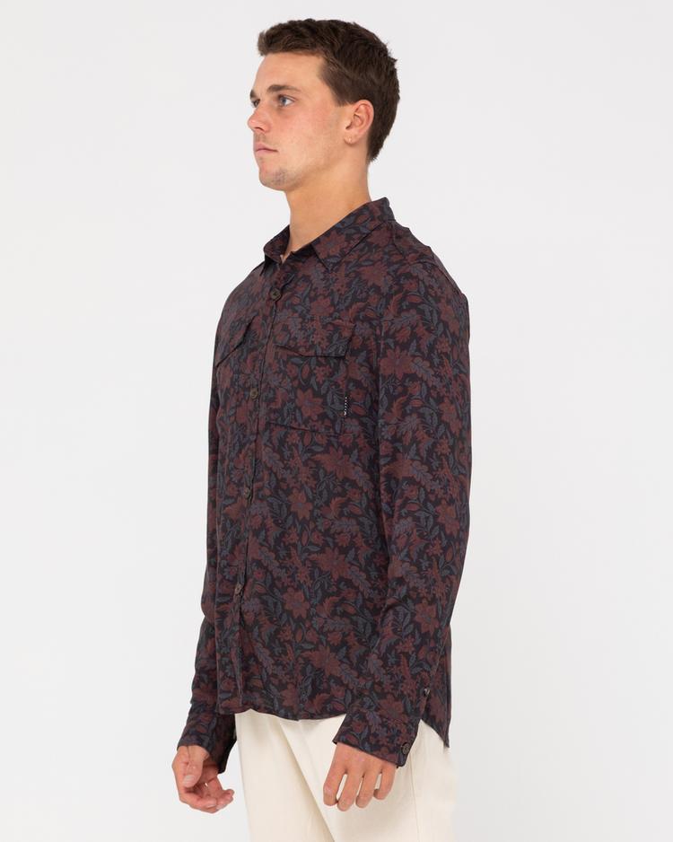RUSTY RUSTY DARK BATIK UTILITY LONG SLEEVE SHIRT Langarmhemd Herren - Ruby Wine - 2 | SportScheck