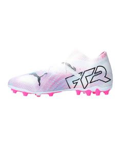 Rückansicht von PUMA FUTURE 7 Ultimate MG Lights Out Fußballschuhe weissschwarzpink