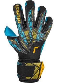 Rückansicht von Reusch Attrakt Aqua Finger Support Fingerhandschuhe 7714 black / gold /aqua