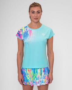 Rückansicht von BIDI BADU Melbourne 2024 Capsleeve Tennisshirt Damen Aqua/Mehrfarbig