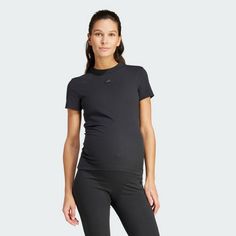 Rückansicht von adidas Ribbed Fitted T-Shirt – Umstandsmode T-Shirt Damen Black