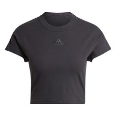 adidas Lounge Ribbed Crop T-Shirt Croptop Damen Black