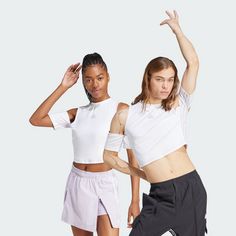 Rückansicht von adidas Dance Crop-Top T-Shirt Damen White / Silver Dawn