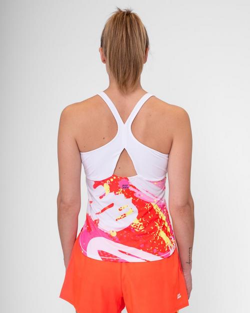 Rückansicht von BIDI BADU Wild Arts Tank Tennisshirt Damen Weiß/Rot/Pink