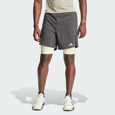 Rückansicht von adidas HIIT Workout HEAT.RDY 2-in-1 Shorts Funktionsshorts Herren Black / Semi Green Spark