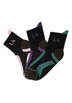 LASCANA Active Wandersocken Wandersocken Damen 1x schwarz-lila, 1x schwarz-rosa, 1x schwarz-grün