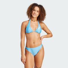 Rückansicht von adidas Neckholder Bikini Bikini Set Damen Blue Burst