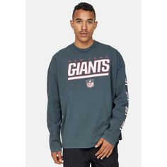 Rückansicht von Re:Covered NFL New York Giants Oversized L/S Washed Langarmshirt Herren Black