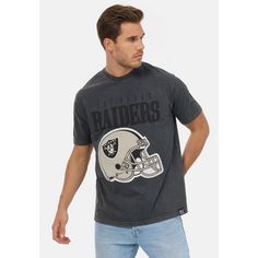 Rückansicht von Re:Covered NFL Raiders Helmet Washed Relaxed Printshirt Herren Black
