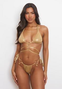 Rückansicht von Moda Minx Crete Pendant Hoop Bikini Hose Damen Gold Shimmer