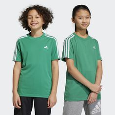 Rückansicht von adidas Essentials 3-Streifen Cotton T-Shirt T-Shirt Kinder Semi Court Green / White