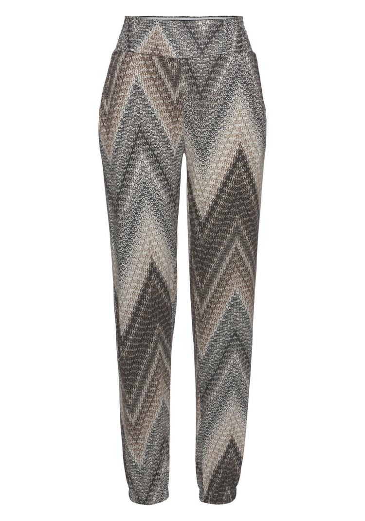 Lascana Lascana Jerseyhose Printhose Damen - schwarz-braun-creme bedruckt - 0 | SportScheck