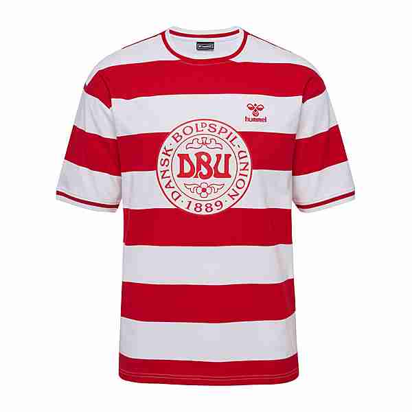 hummel Dänemark Striped T-Shirt EM 2024 Fanshirt rotweiss