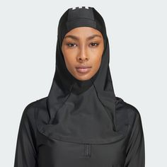 Rückansicht von adidas 3-Streifen Schwimm-Hidschab Badekappe Damen Black