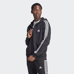 Rückansicht von adidas ESSENTIALS 3-STREIFEN Trainingsjacke Herren black