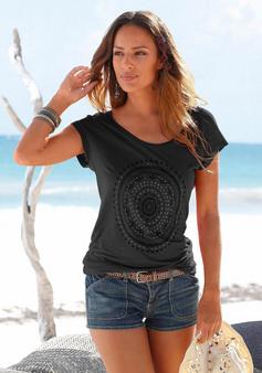 Rückansicht von Lascana Strandshirt T-Shirt Damen schwarz