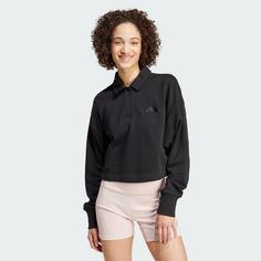 Rückansicht von adidas ALL SZN French Terry Polo Sweatshirt Langarmshirt Damen Black